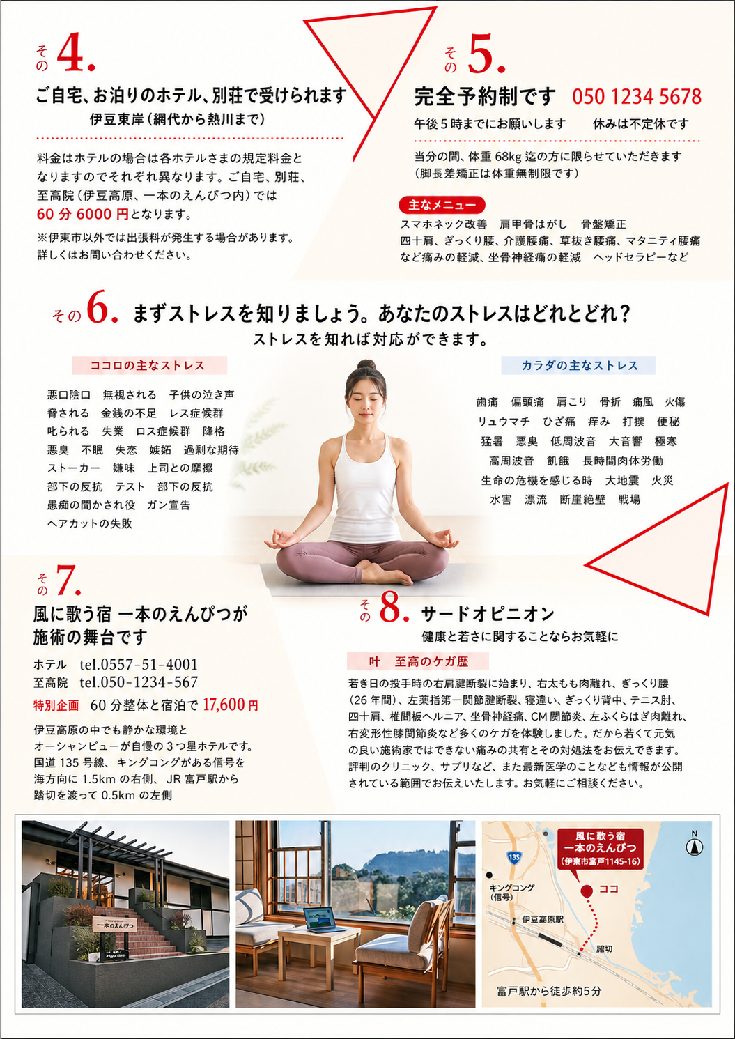 出張施術・完全予約制・ストレスチェックのご案内チラシ（裏面）